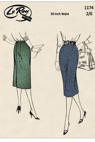 1950s Pencil Skirt Sewing Pattern – Back Pleat, Waist 26 or 30"