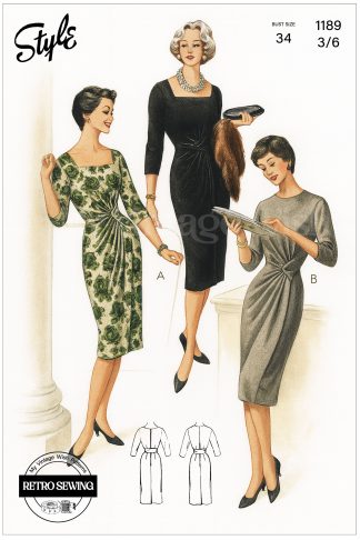 1950s Draped Cocktail Dress Sewing Pattern – Two Neckline Styles