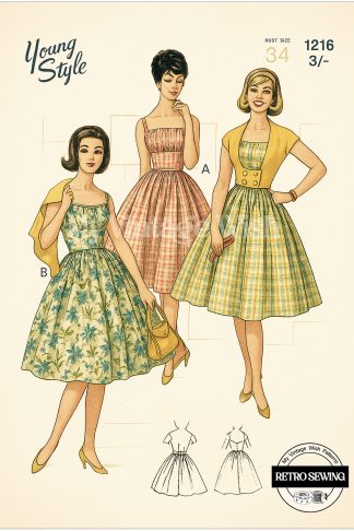 1950s Summer Dress & Jacket Sewing Pattern – Two Bodices, Bust 34"