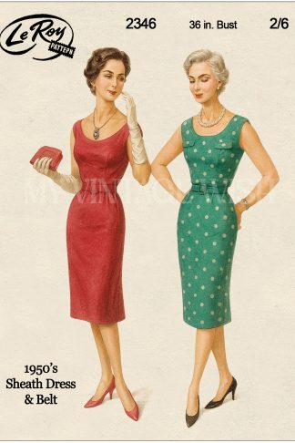1950s Sleeveless Dress Sewing Pattern – Wide Belt, Bust 36