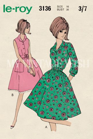 1960s Shirt-Waister Dress Sewing Pattern | Gathered Skirt & Belted Style