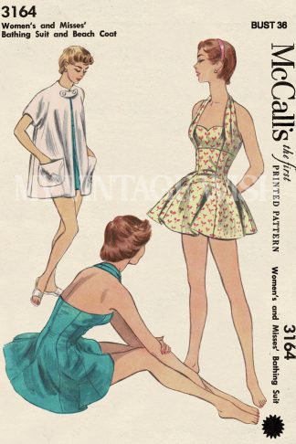 1950s Skirted Halter Swimsuit & Jacket Sewing Pattern – Princess Seams