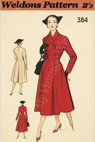 1950s Double-Breasted Coat Sewing Pattern – Roll Collar & Fully Lined