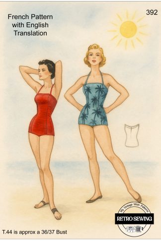 1950s Skirted Swimsuit Sewing Pattern – French Halter Neck Bathing Suit Bust 36