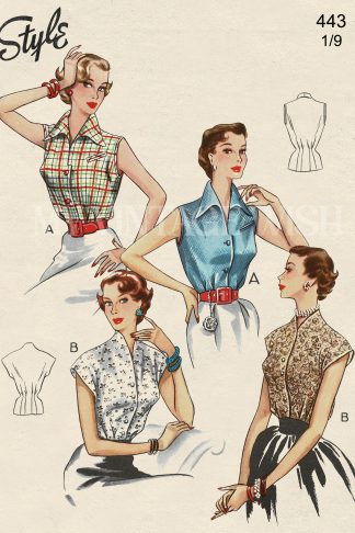 1950s Sleeveless Blouse Sewing Pattern – Day & Lace Evening Styles