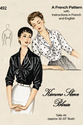 1950s French Pussy Bow Blouse Sewing Pattern – Draped Neck & Kimono Sleeves