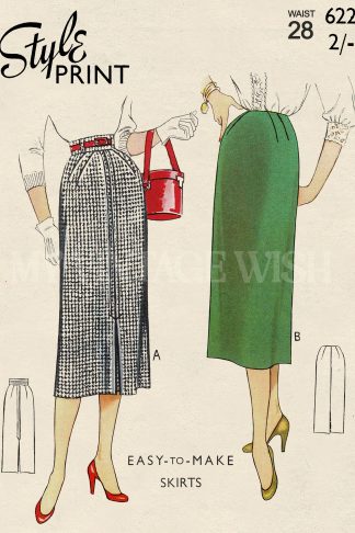 1950s Straight Skirt Sewing Pattern – Pleated & Deep Vent Styles