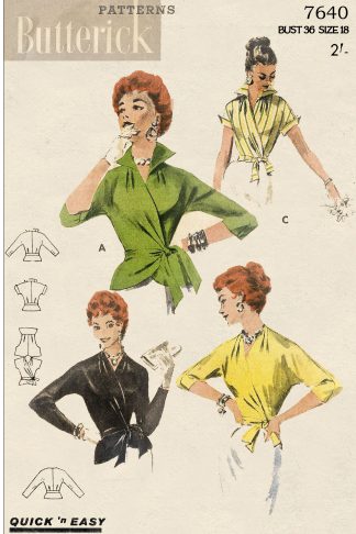 1950s Wrap Blouse Sewing Pattern – Surplice Crossover Bodice