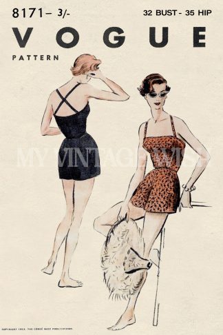 1950s One-Piece Swimsuit & Sunsuit Sewing Pattern – Crossover Straps