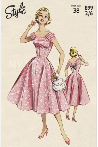 1950s Princess Style Dress Sewing Pattern – Fichu & Full Skirt