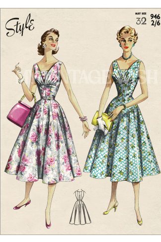 1950s Rockabilly Summer Dress Sewing Pattern – Panelled Skirt