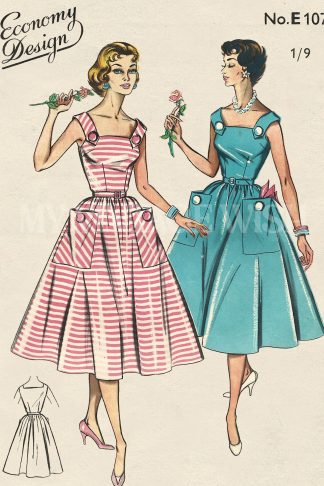 1950s Square Neck Summer Dress Sewing Pattern – Bust 32 or 34"