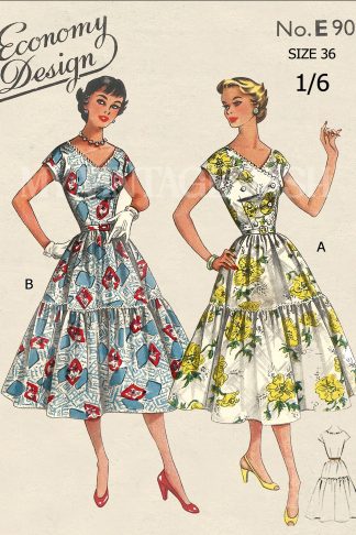 1950s Summer Dress Sewing Pattern – Crossover Bodice & Tiered Skirt