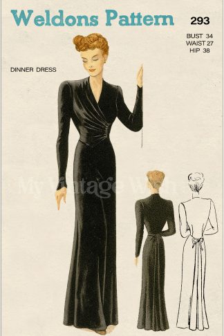 1940s Glamorous Evening or Dinner Gown Sewing Pattern