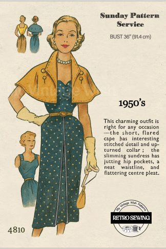 1950s Sundress & Button-On Cape Sewing Pattern – Hip Pockets, Bust 36