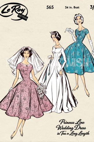 1950s Princess Line Wedding Dress Sewing Pattern – Long or Tea Length