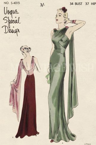 1930s Bias Cut Evening Gown Sewing Pattern – Directoire Glamour Style