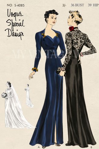 1930s Evening or Bridal Gown Sewing Pattern with Bias-Cut Sleeves