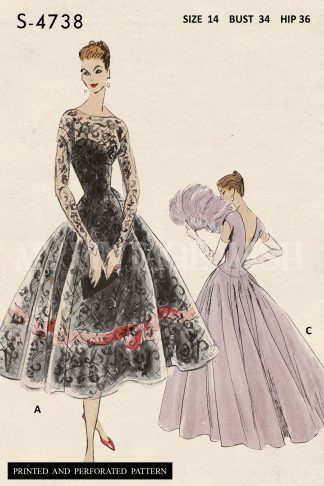 1950s Evening Gown Sewing Pattern – Deep V Back, Two Lengths