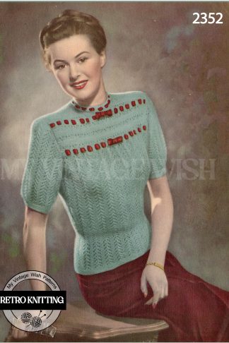 1940s Ladies Lace Jumper with Bows Knitting Pattern