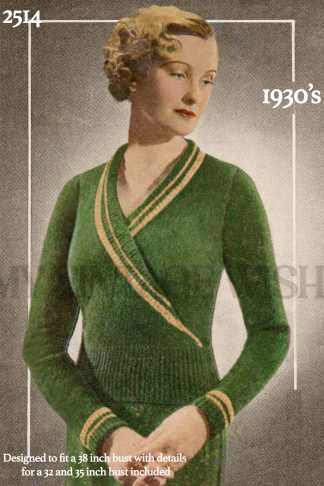 1930s Cross-Over Jumper with Roll Collar Knitting Pattern