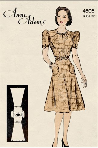 1940s Wrap Yoke Dress Sewing Pattern – Two Sleeve Styles, Bust 32