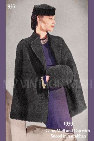 1930s Cape, Muff and Cap with Snood in Astrakhan Knitting Pattern