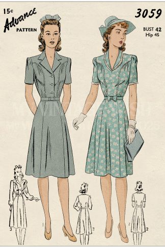 1940s Wartime Tea Dress Sewing Pattern – Plus Size, Bust 42"