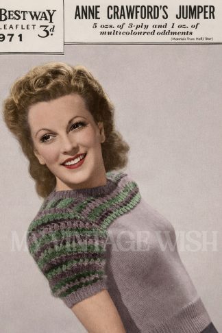 1940s Ladies Striped Yoked Jumper Knitting Pattern Bust 32