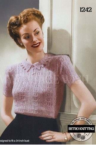1940s Lace Stitch Jumper Vintage Knitting Pattern