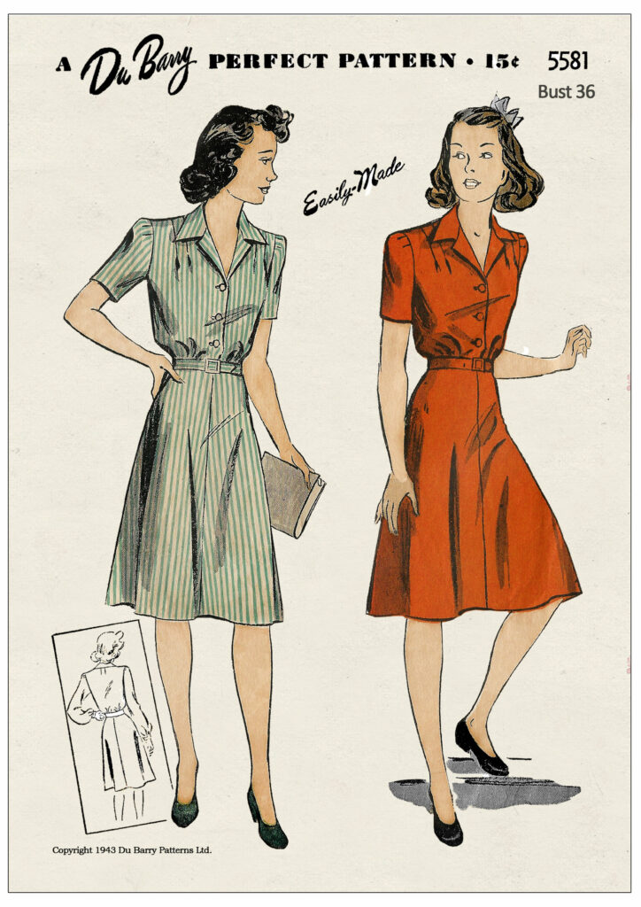 Vintage 1940s Shirtwaist Dress Sewing Pattern – Bishop or Short Sleeve ...