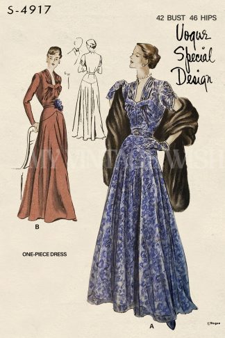 1940s Evening Gown Sewing Pattern – Flared Skirt & Hip Yokes, Bust 42