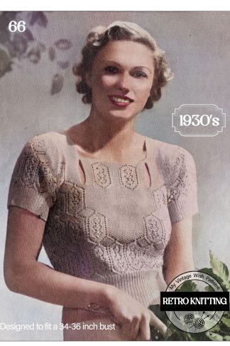 1930s Knitting Pattern for a Lace and Moss-Stitch Jumper Bust 34-36