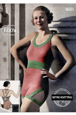 1930s Knitting Pattern for a One-Piece Swimsuit Bust 32-34