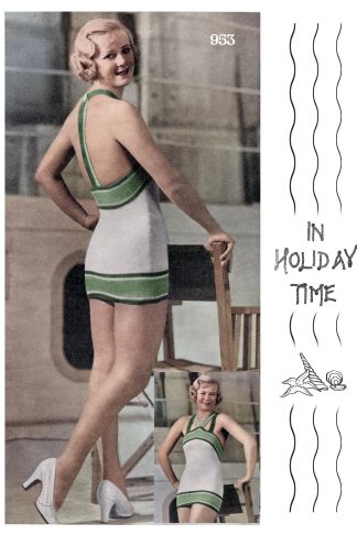1930s Knitting Pattern for a Skirted Swimsuit Bust 32-34