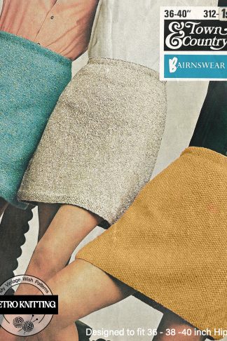 1960s Knitted Skirt Pattern – Three Moss Stitch Styles, Hips 36–40