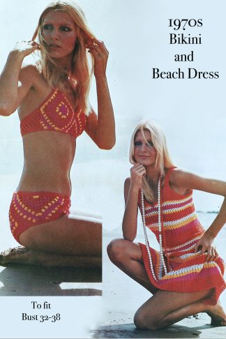 1970s Crochet Bikini & Beach Dress Pattern – Bust 32–38