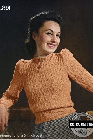 1940s Long Sleeve Winter Sweater Knitting Pattern Bust 34