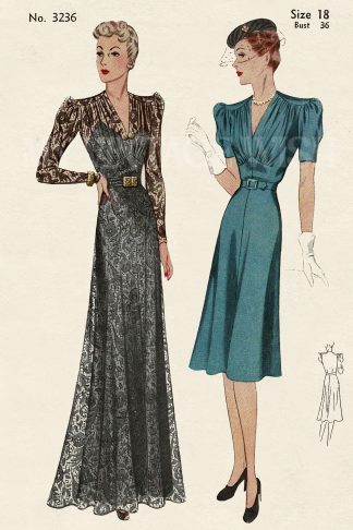 1930s Tea or Dinner Dress Sewing Pattern | Vintage Retro Style | Classic Sewing Pattern