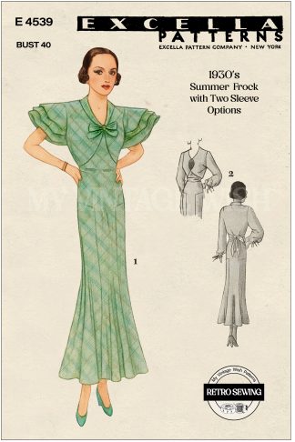 Vintage 1930s Evening or Tea Dress Sewing Pattern Bust 40 Retro Fashion