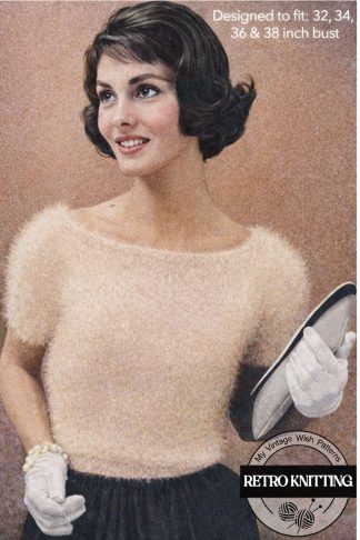 1950s Angora Scoop Neck Blouse Knitting Pattern – Bust 32–38