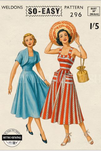 1940s Sundress & Bolero Sewing Pattern – Patch Pockets, Bust 38
