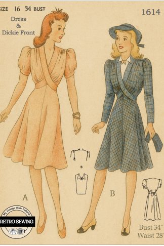 1940s 1940s Cross-Front Tea Dress Sewing Pattern – Vestee, Bust 34