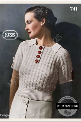 1930s Vintage Knitting Pattern – Easy Tab Sweater – Bust 34"