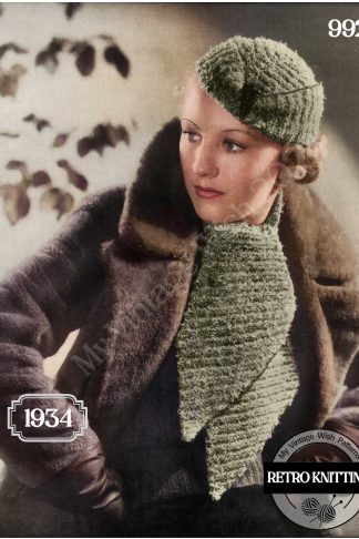 1930s Knitting Pattern – Ladies Classic Vintage Cap and Scarf