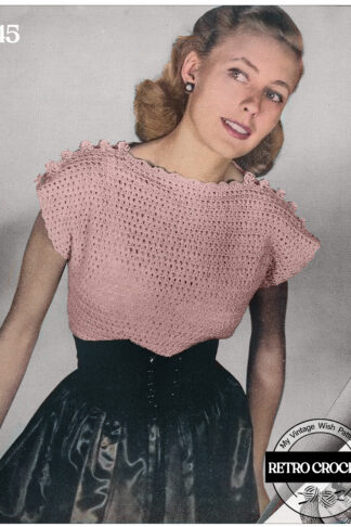1940s Vintage Crochet Sweater Pattern – Retro Button Shoulder Jumper – Multi-Size Crochet Top