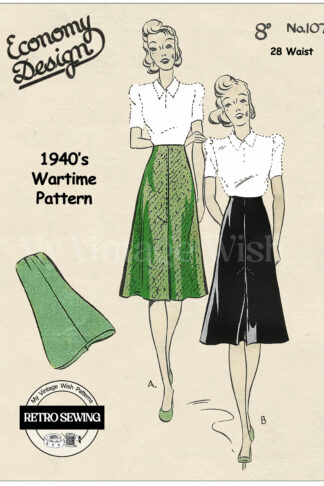 1940s Wartime Skirt Sewing Pattern - Make Do & Mend with Kick Pleat Design
