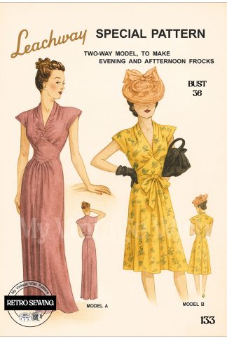Vintage 1940s Frock Sewing Pattern – Bust 36" – Day or Evening Dress with Original Instructions