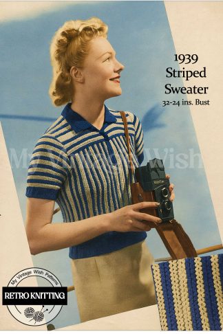 Vintage 1930s Striped Sweater Knitting Pattern – Retro Knitwear Bust 32/34