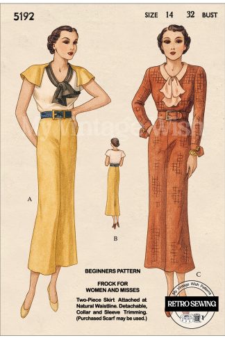 1930s Tea Dress Sewing Pattern with Cape Sleeves – Vintage Dressmaking Pattern Bust 32